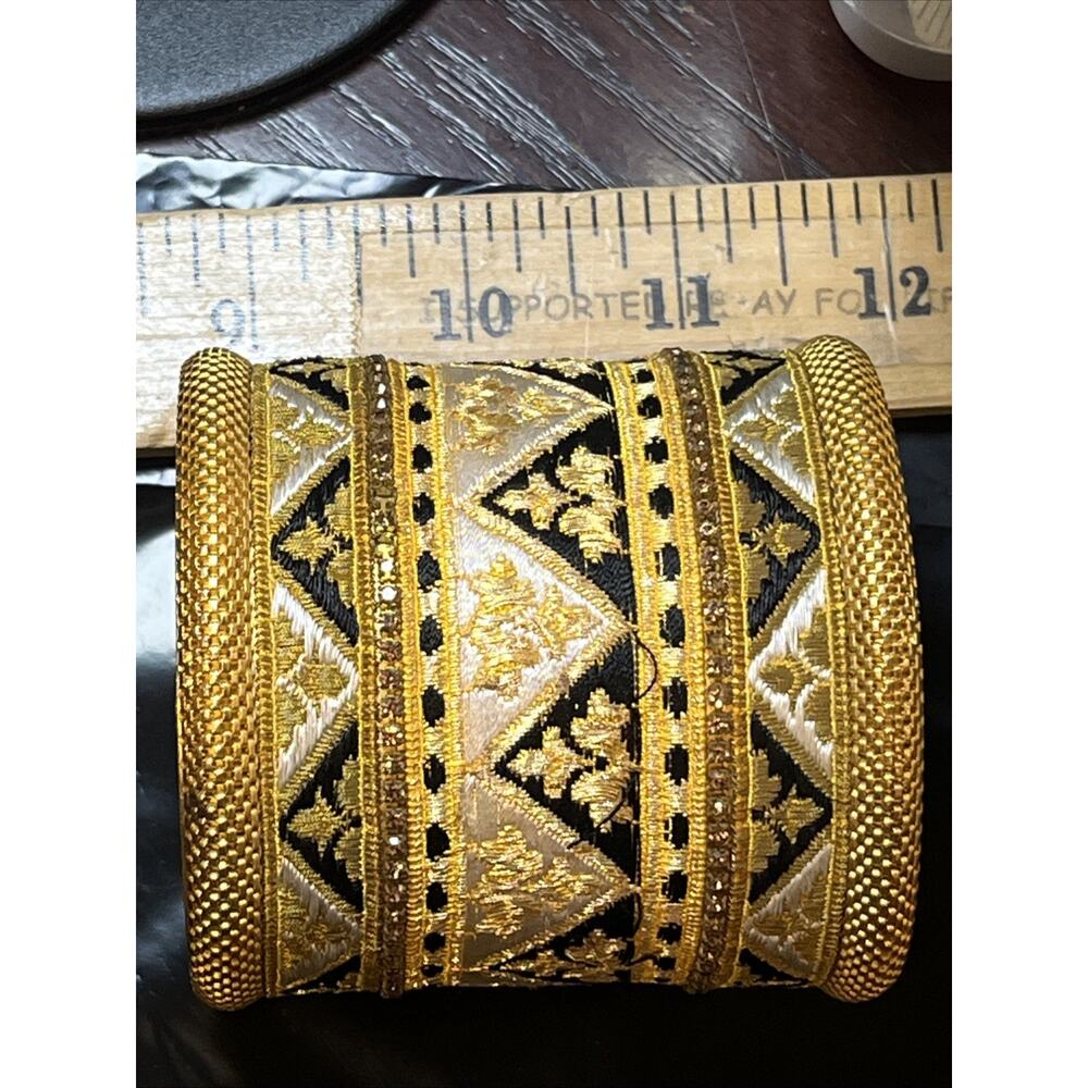 Vintage Roxanne Assoulin Wide Gold Cuff Tapestry Bracelet READ - Picture 7 of 8